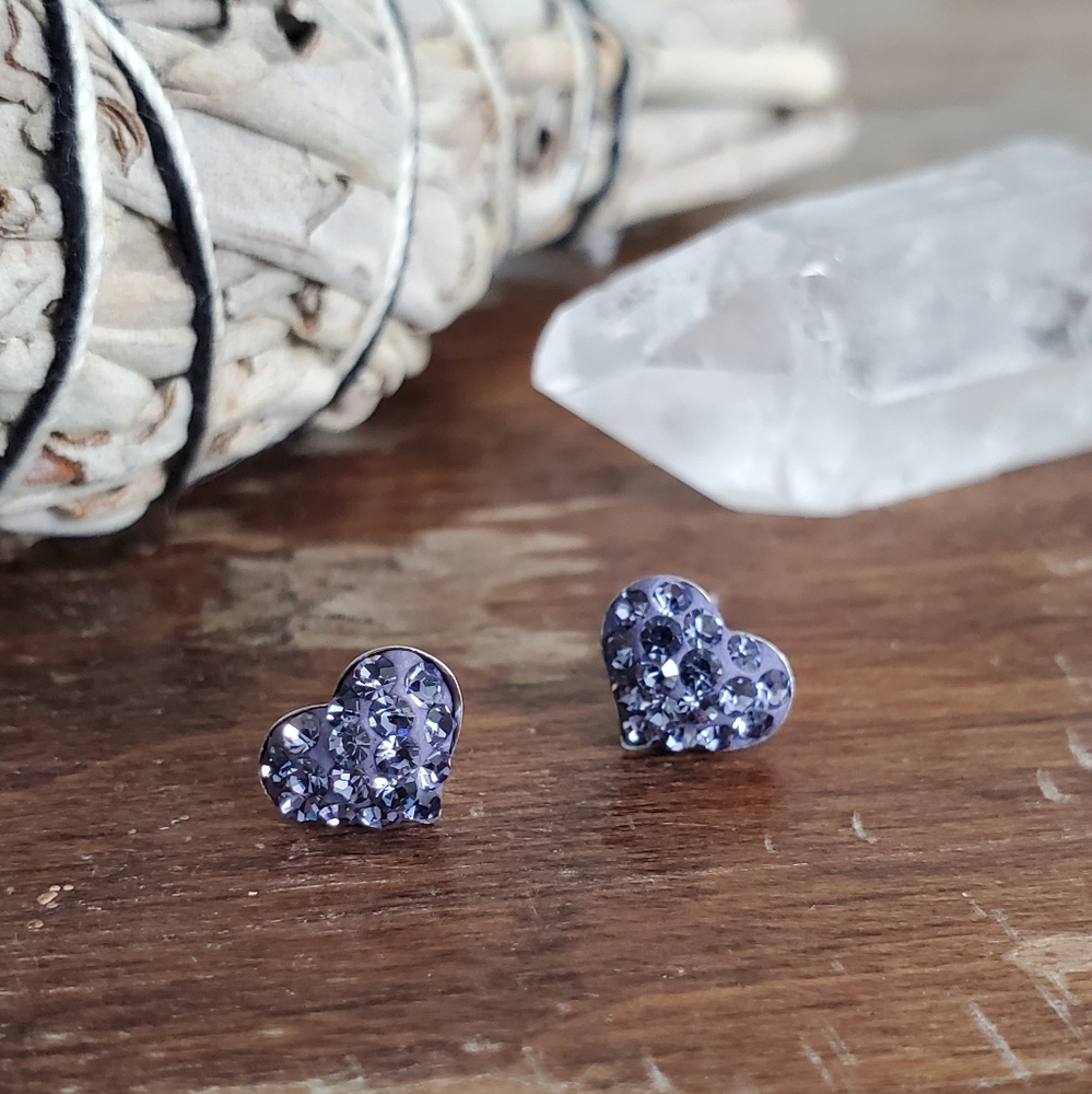 2/$15 small sterling silver 925 purple heart stone stud earrings